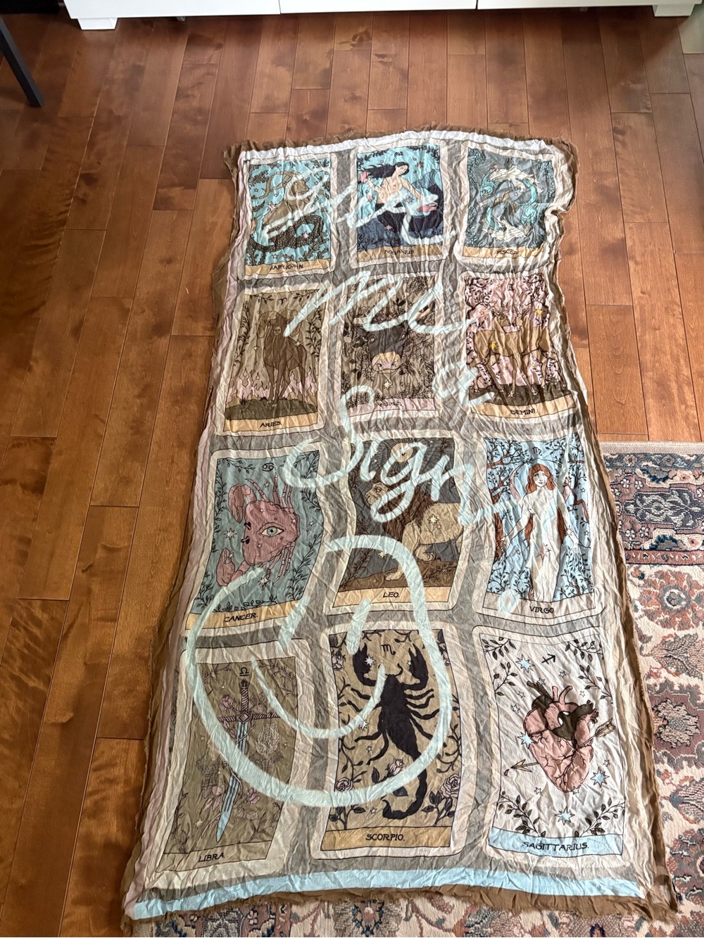 Astrology Print Lightweight Scarf in Blue and Brown